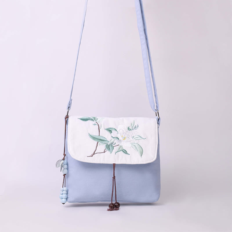 Buddha Stones Camelia bordada Epiphyllum Gardenia Sakura Flores Bolso bandolera Bolso de hombro Bolso para teléfono móvil