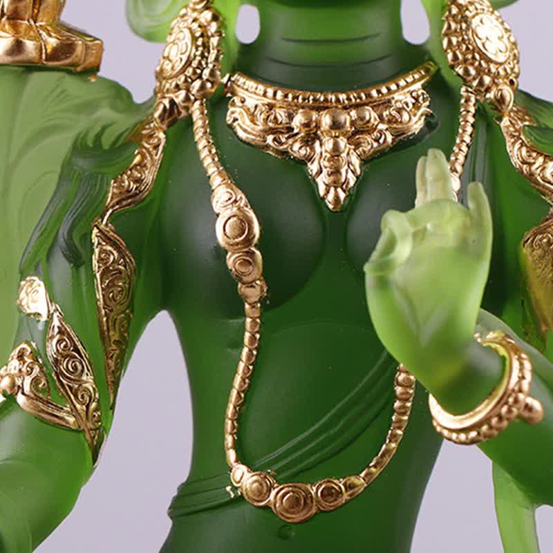 Bodhisattva Tara Verde hecho a mano Liuli Crystal Art Piece Protección Hogar Oficina Estatua Decoración - image 9