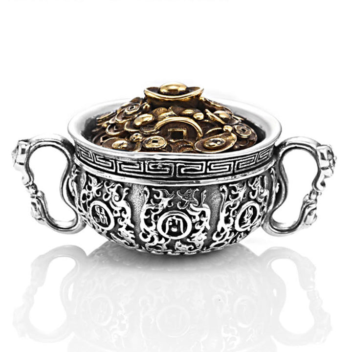 Colgante de collar de riqueza con lingotes de monedas de cobre y cuenco del tesoro de Buddha Stones