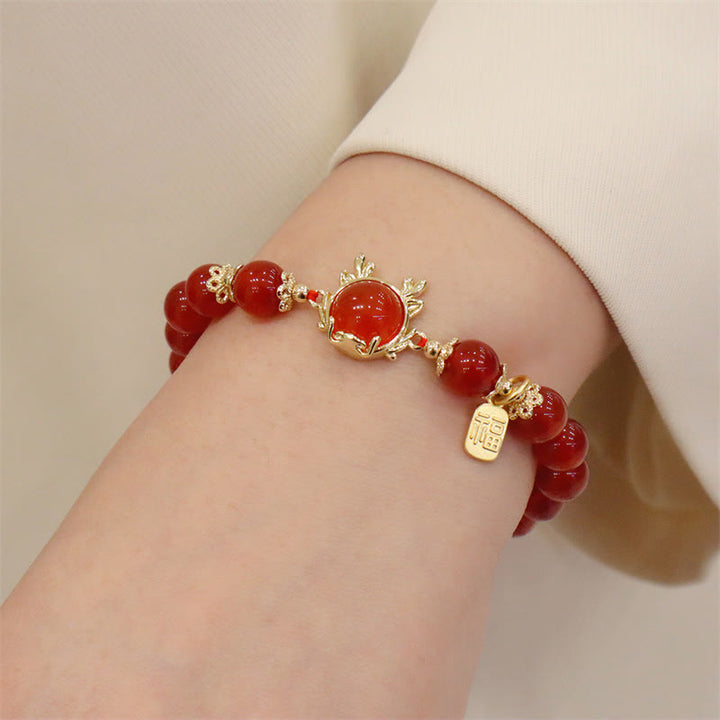 Buddha Stones Año del Dragón Ágata Roja Jade Hebilla de la Paz Pulsera de Éxito del Personaje Fu
