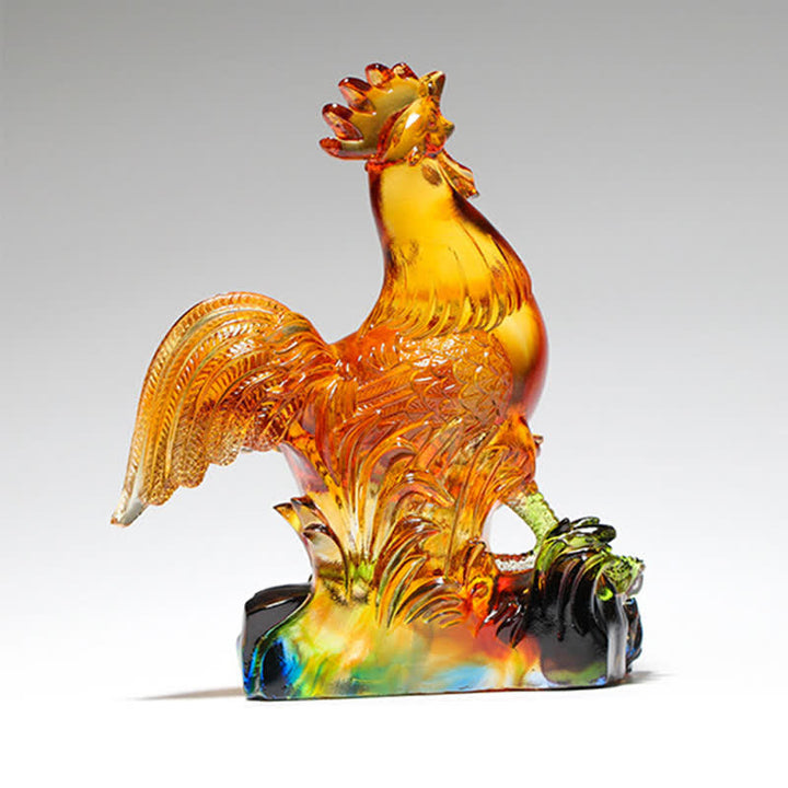 Pieza de arte de gallo de cristal Liuli hecha a mano para decoración del hogar - image 3