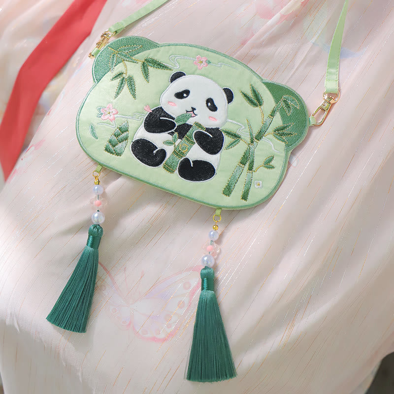 Bordado de Buddha Stones, Panda de la suerte, gato, Shiba Inu, ciervo, conejo, zorro, flor, Animal bonito, Hanfu, bolso cruzado, bolso de hombro