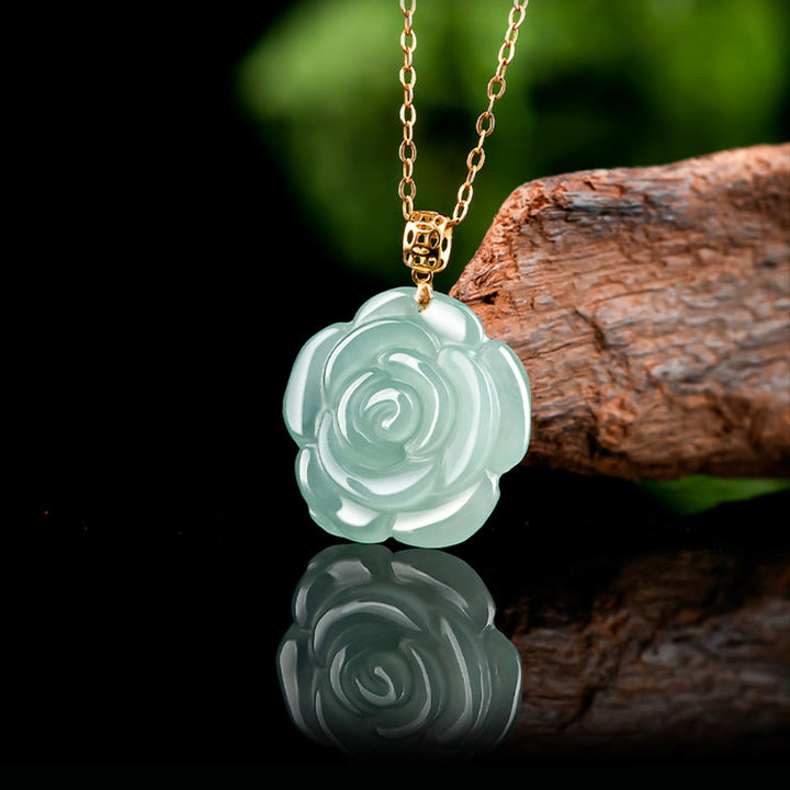 Collar con colgante de jade natural y rosa de la suerte con cadena de plata de ley 925 y hebilla de oro de 18 quilates con Buddha Stones - image 4