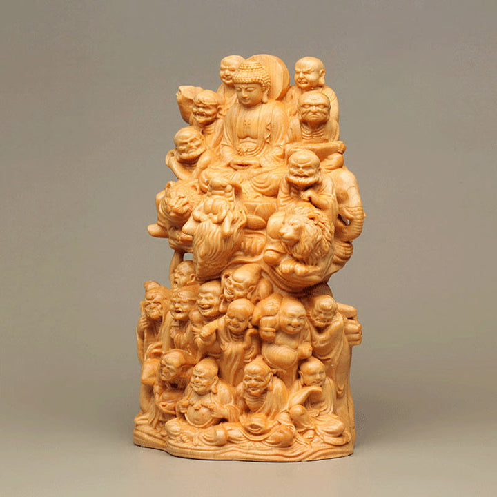 Buddha Stones hechas a mano Thuja Sutchuenensis madera dieciocho estatua de Arhats purifica la decoración