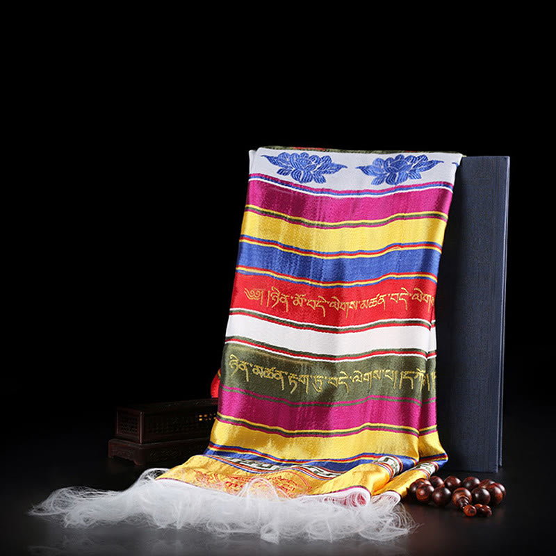 Bendición de la suerte tibetana, mantra de loto multicolor, decoración jacquard Khata - image 13