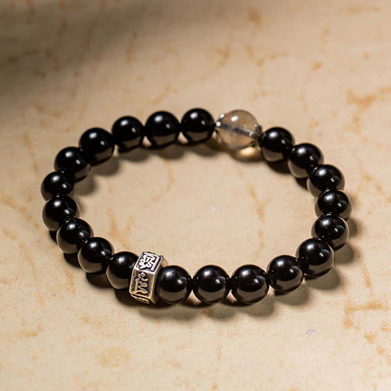 Pulsera de fuerza de piedra lunar de obsidiana negra de plata de ley 925 con Buda natal del zodíaco chino