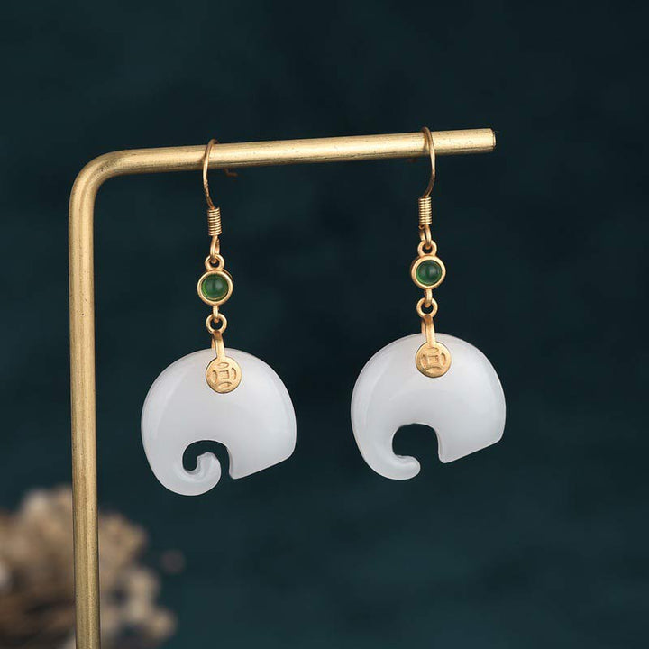 Pendientes FengShui Elefante Jade Blanco Fortuna