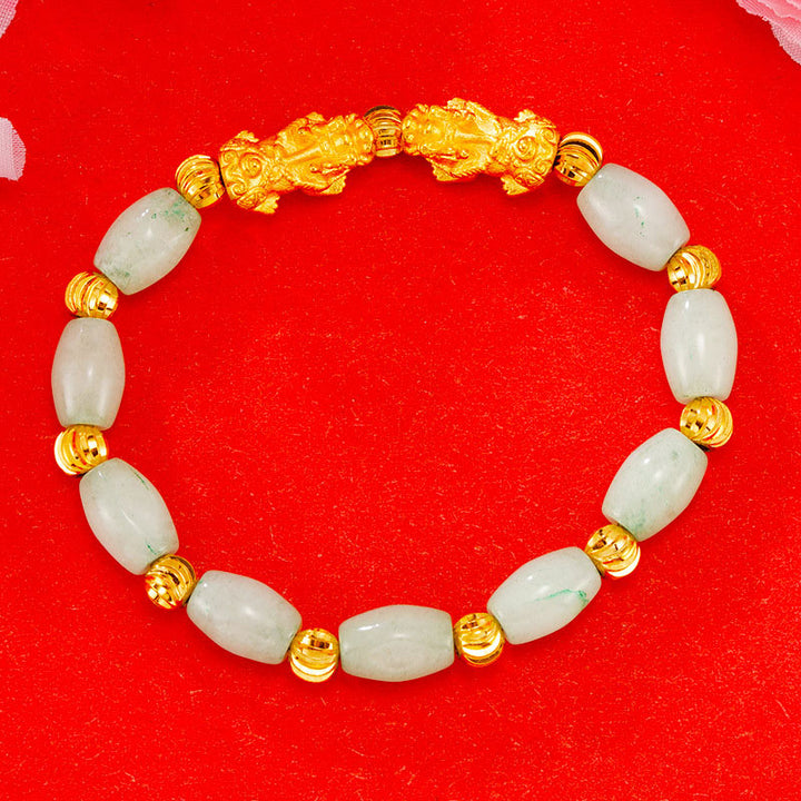 Pulsera de riqueza Pixiu doble dorada galvanizada con Buddha Stones