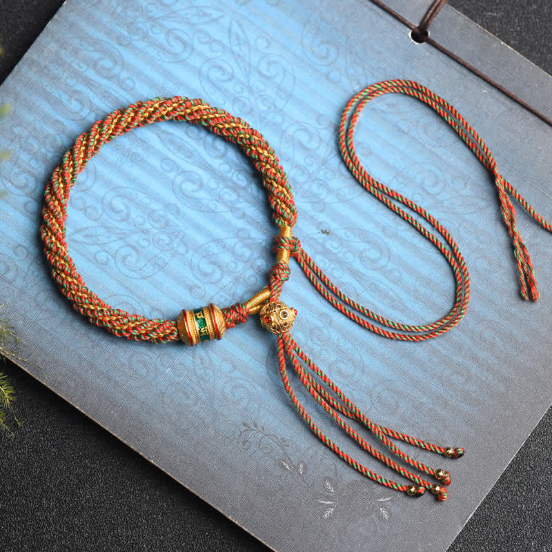 Pulsera de cuerda colorida con cuentas de rueda de oración de la suerte hecha a mano tibetana con Buddha Stones