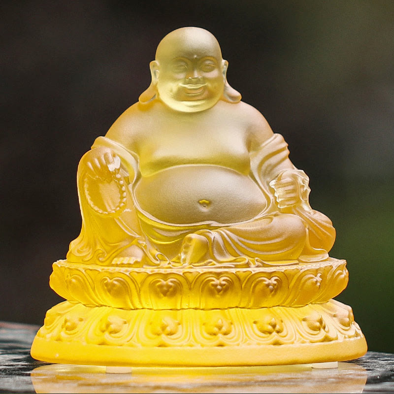 Buddha Stones hechas a mano, estatuilla de Buda sonriente, pieza de arte de cristal Liuli, estatua de riqueza, decoración del hogar