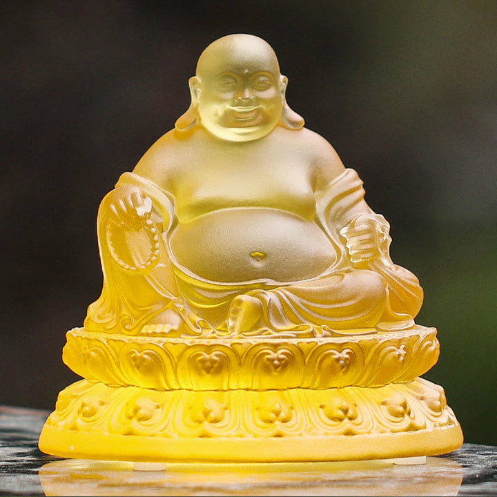 Buddha Stones hechas a mano, estatuilla de Buda sonriente, pieza de arte de cristal Liuli, estatua de riqueza, decoración del hogar