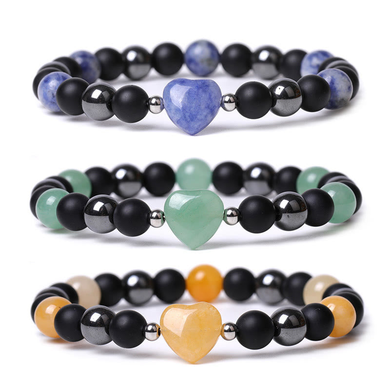 Pulsera de protección de corazón de amor de cristal de piedra de ojo de tigre de ónix negro de Buddha Stones