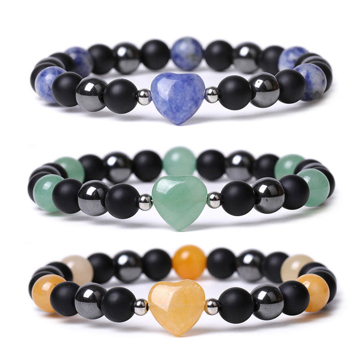 Pulsera de protección de corazón de amor de cristal de piedra de ojo de tigre de ónix negro de Buddha Stones