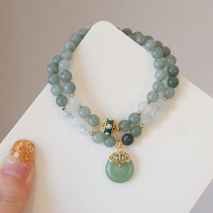 Pulsera de la suerte con hebilla de la paz de jade de doble capa con Buddha Stones