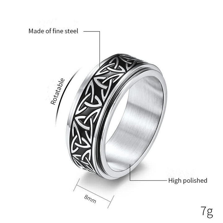 Anillo giratorio calmante de acero titanio Triquetra con nudo triangular de Buddha Stones