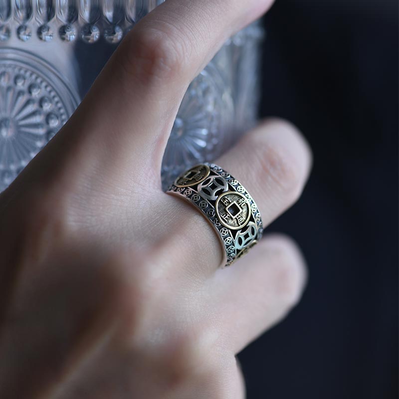 Anillo ajustable con equilibrio de monedas de cinco emperadores y Buddha Stones - image 5