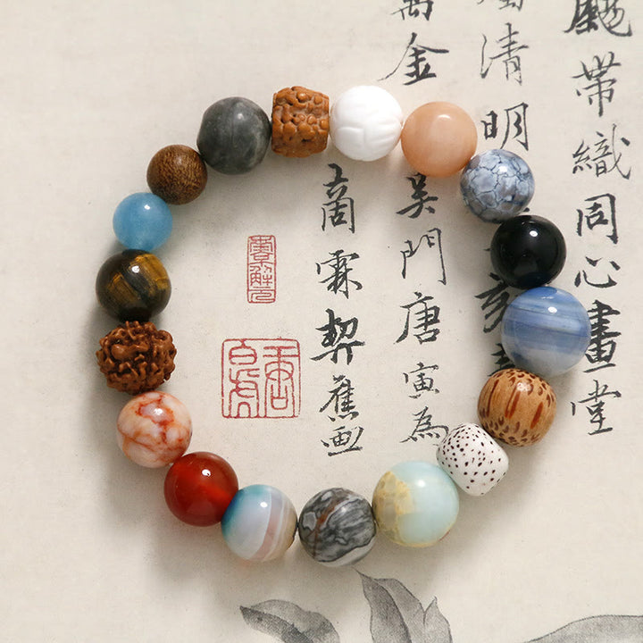 Buddha Stones, semilla de Bodhi Natural, piedra de cristal, ágata, pulsera para mantener alejados los espíritus malignos