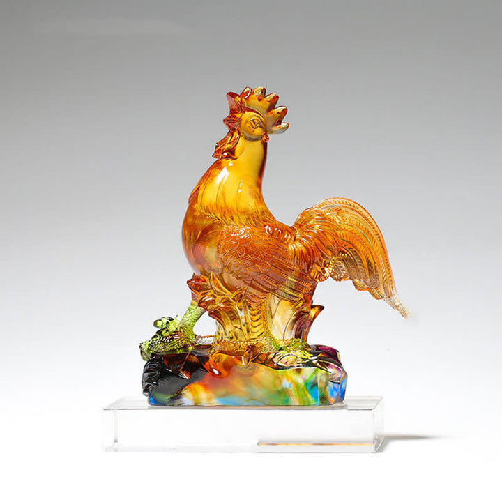 Pieza de arte de gallo de cristal Liuli hecha a mano para decoración del hogar - Pequeño y base - image 4