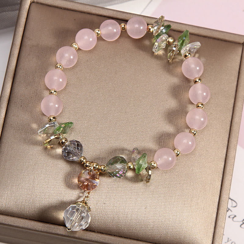 Pulsera con dije de paz y cristal rosa con ojo de gato y Buddha Stones - image 3