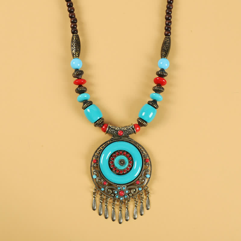 Accesorios para el cabello con borlas y cuentas retro tibetanas - Flor redonda azul - image 7
