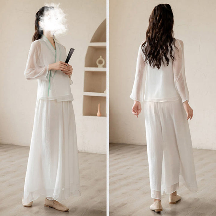 Conjunto de ropa de gasa para mujer, ropa de práctica de meditación espiritual Zen, Buddha Stones, oración Retro