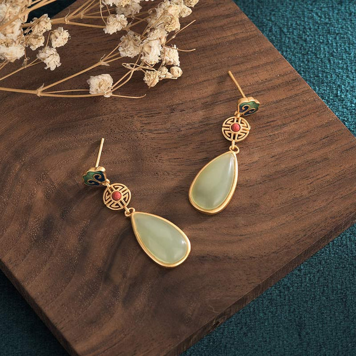 Pendientes de fortuna con doble felicidad de jade FengShui de Buddha Stones