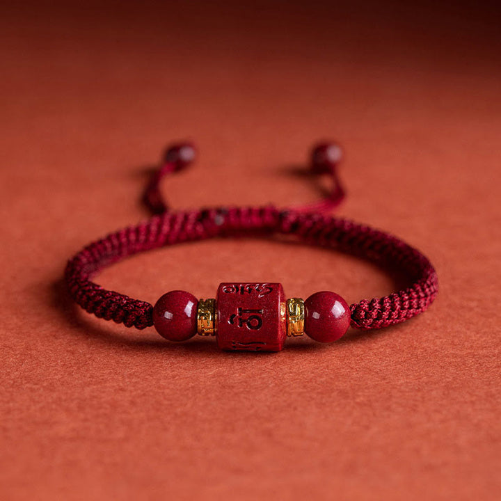 Pulsera trenzada con Buddha Stones, cinabrio del Tíbet, Om Mani Padme Hum, bendición grabada
