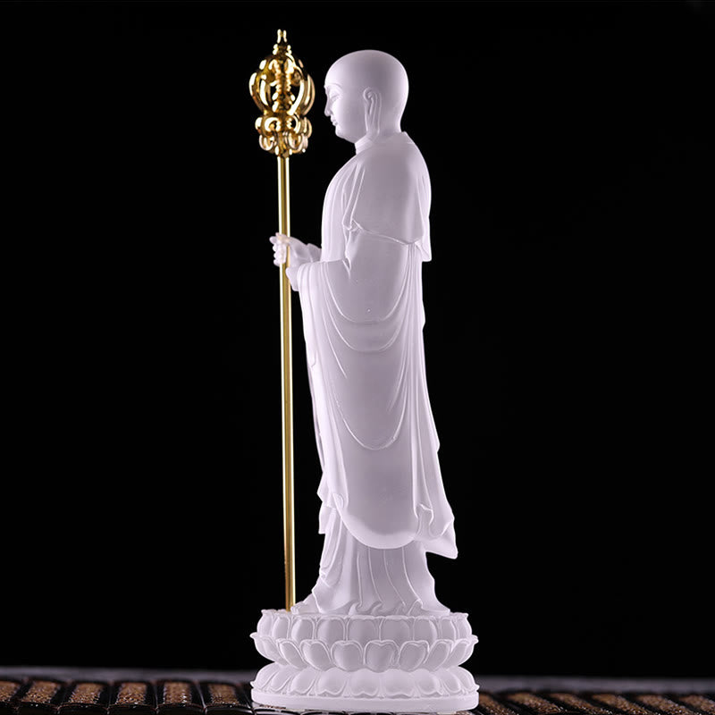 Buddha Stones hechas a mano, estatuilla de Bodhisattva Ksitigarbha, pieza de arte de cristal Liuli, estatua de serenidad, decoración del hogar