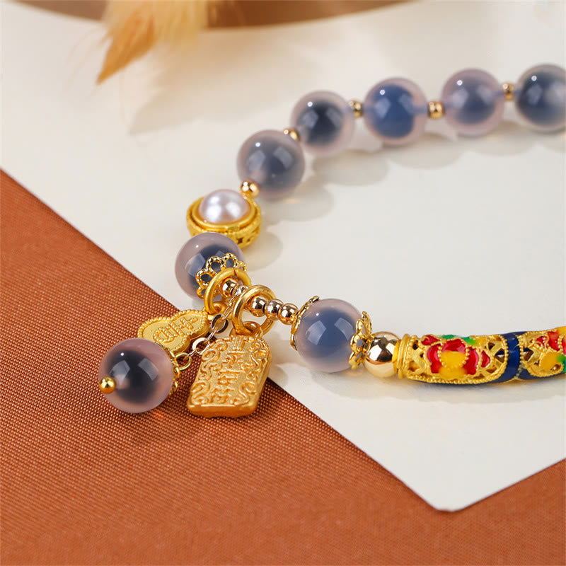 Pulsera de fuerza con amuleto de ágata de caramelo azul natural con Buddha Stones