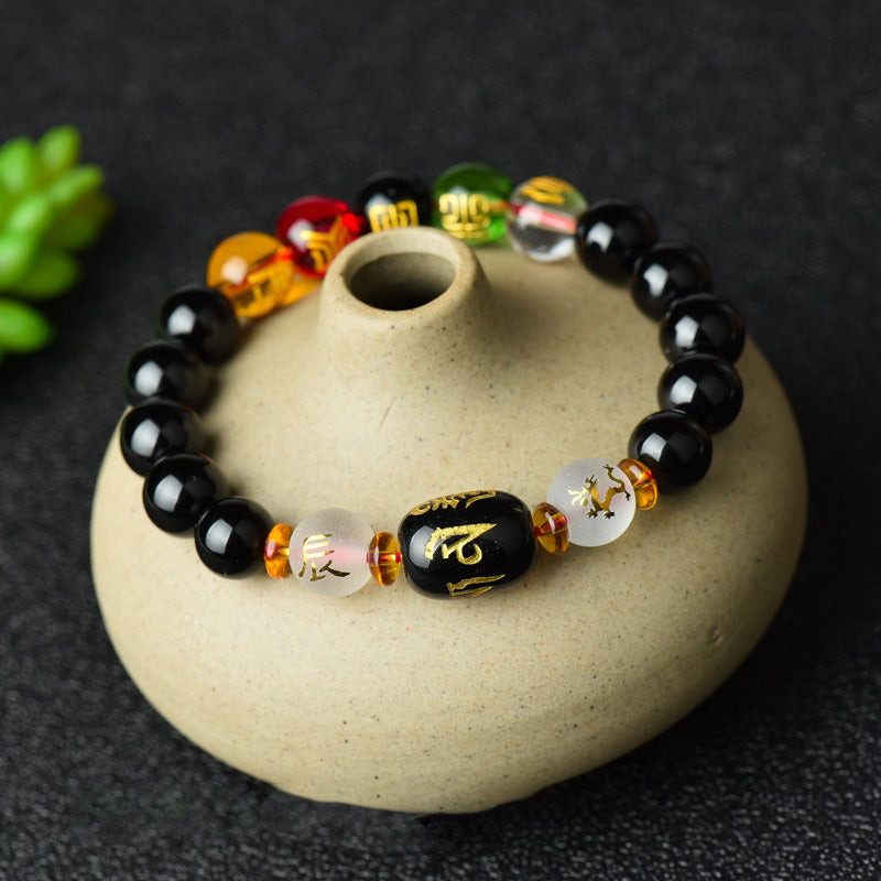 Pulsera de la suerte de ónix negro tibetano