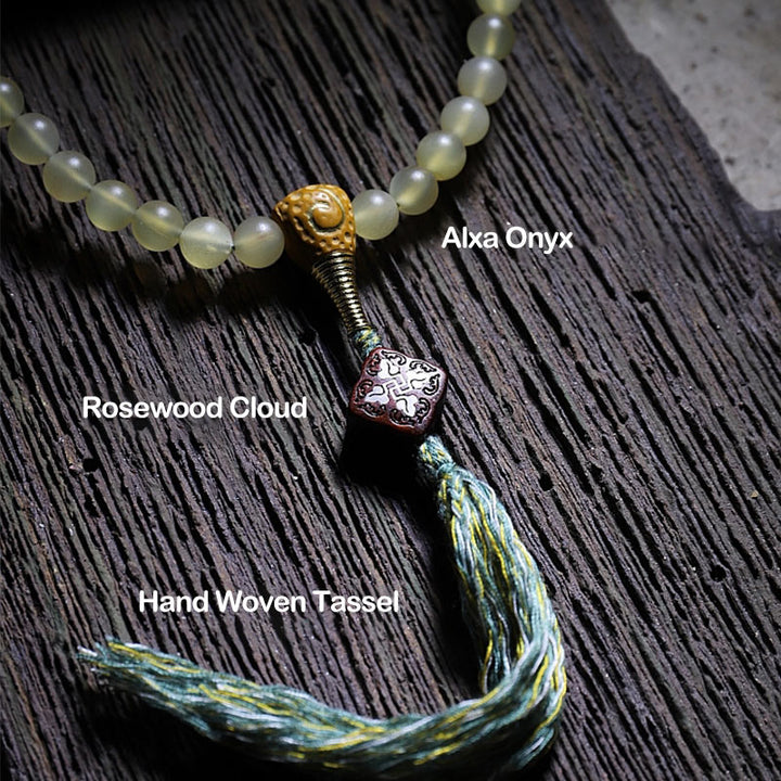 Pulsera de la suerte con 108 cuentas de Mala, cuerno de oveja del Tíbet, ámbar