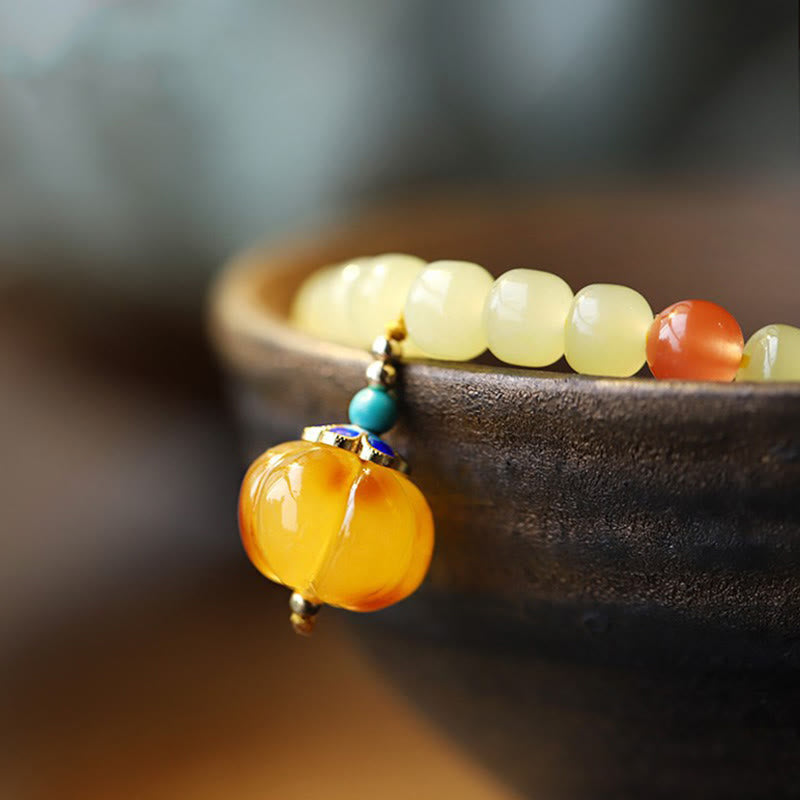 Pulsera de prosperidad de cristal de ágata roja ámbar calabaza de jade hetiano natural
