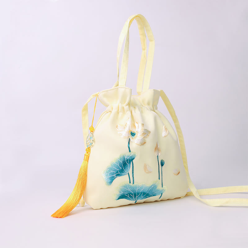 Buddha Stones Lotus Peony Epiphyllum Phoenix Suzhou bordado algodón lino Tote bandolera bolso de hombro bolso