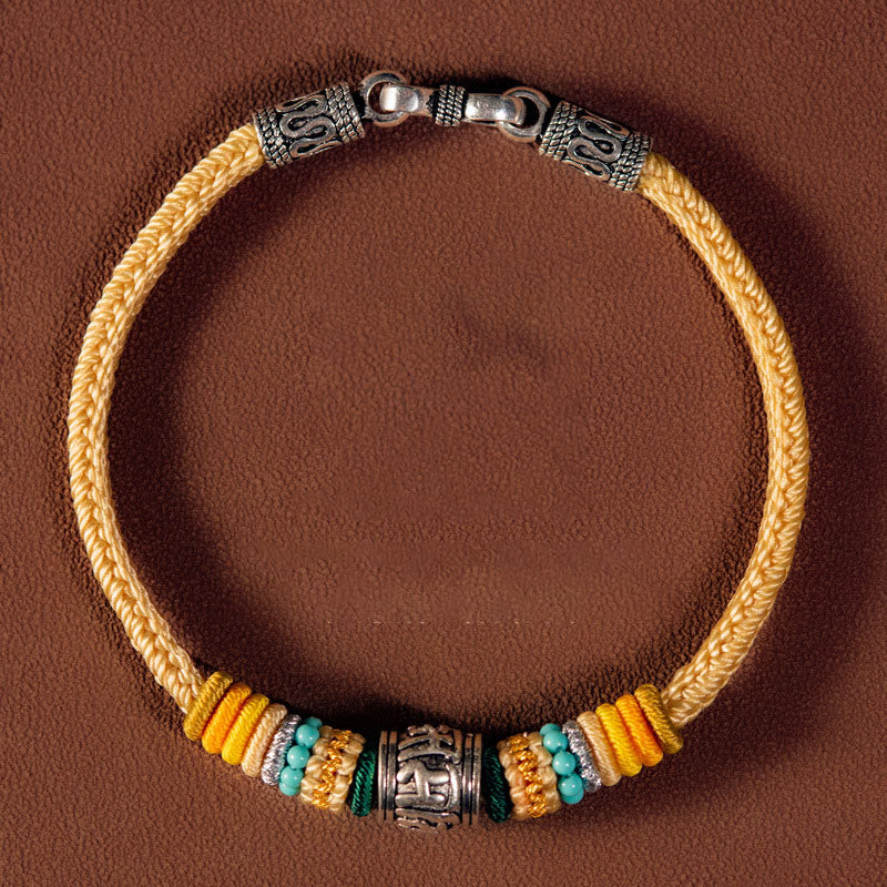 Pulsera trenzada de pureza Om Mani Padme Hum tibetana de plata de ley 925 hecha a mano con Buddha Stones - Amarillo - 19 cm para rango de peso (90-100 kg) - image 0