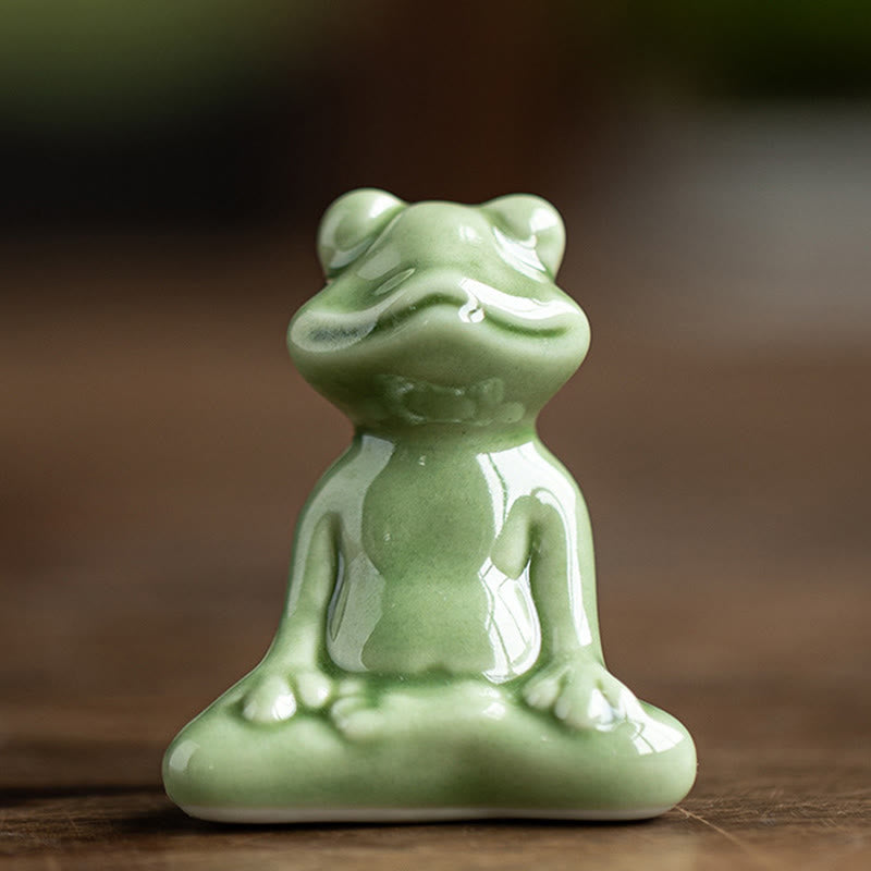 Mini Buddha Stones para meditación, loto pequeño, rana en reposo, cerámica, riqueza, suerte, té para el hogar, figura decorativa para mascotas - Ranita de meditación 4,6 x 2,7 x 5,7 cm - image 2