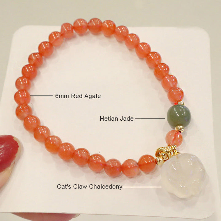 Pulsera de confianza con Buddha Stones, ágata roja, calcedonia, pata de gato, jade - image 5