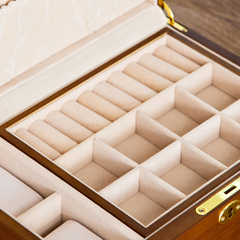 Caja de joyería de madera vintage con Buddha Stones, caja de almacenamiento de joyería de madera maciza de dos capas