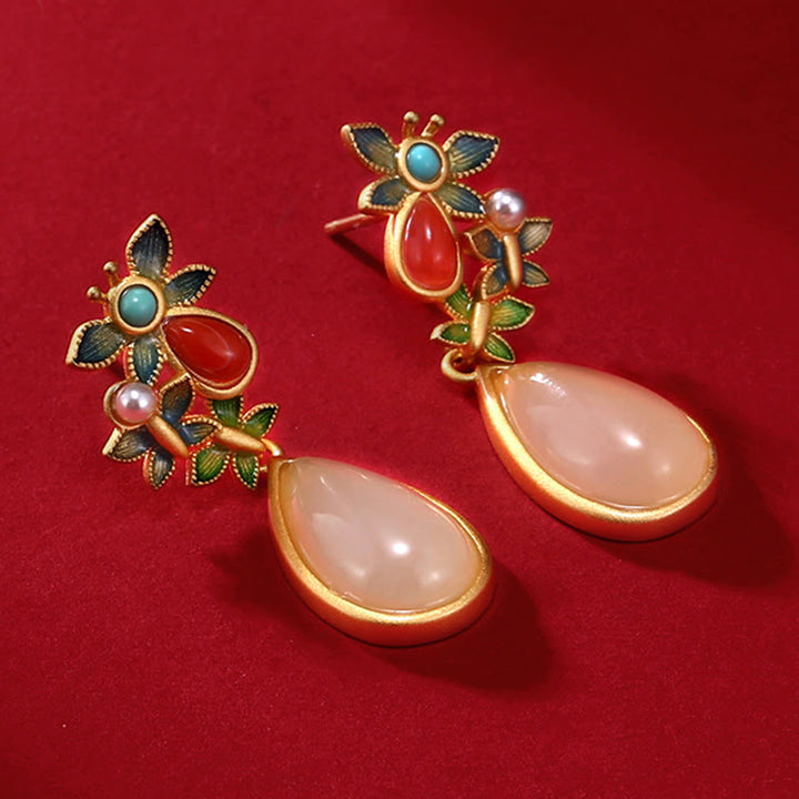 Pendientes colgantes con forma de gota de agua , Buddha Stones , Jade blanco, ágata roja, mariposa, protección