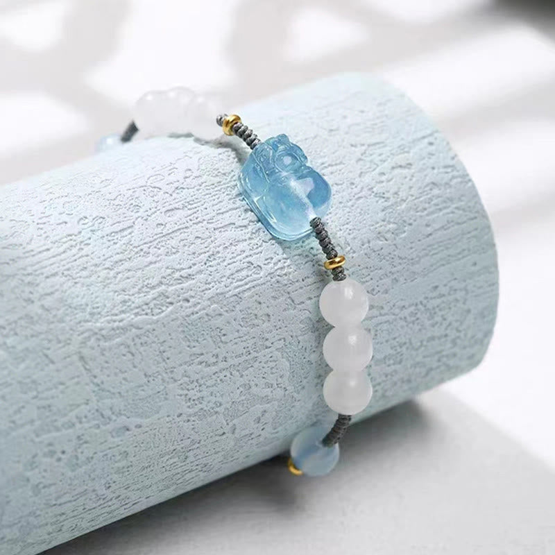 Pulsera curativa de jade blanco PiXiu Hetian de aguamarina natural con Buddha Stones