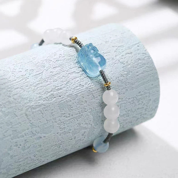 Pulsera curativa de jade blanco PiXiu Hetian de aguamarina natural con Buddha Stones