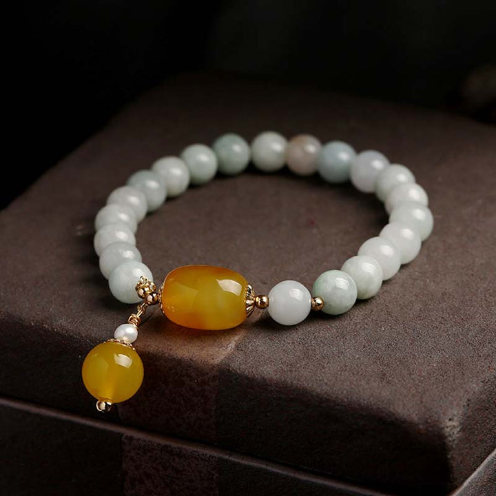 Pulsera de protección de ágata de jade blanco natural con Buddha Stones