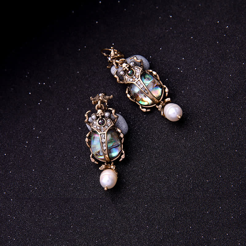 Pendientes colgantes con forma de calavera y escarabajo, estilo vintage, con perlas de cristal y escarabajo