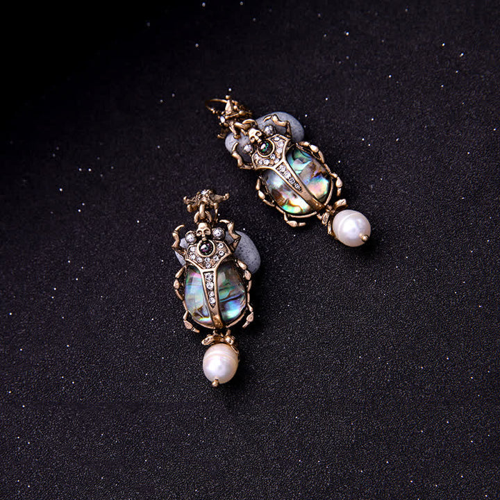 Pendientes colgantes con forma de calavera y escarabajo, estilo vintage, con perlas de cristal y escarabajo