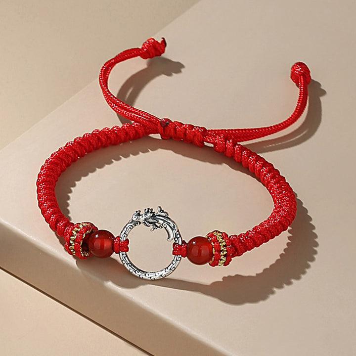 Pulsera de plata de ley 925 hecha a mano con Buddha Stones , año del dragón, Fénix, hebilla de la paz, pulsera para pareja de la suerte
