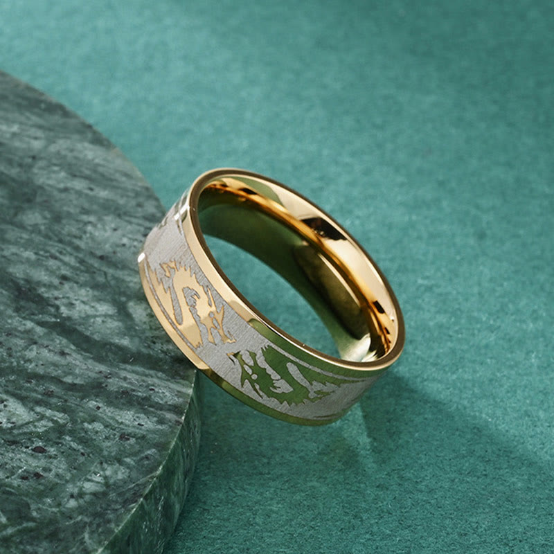 Anillo de acero de titanio con resistencia de protección tallada con dragón de Buddha Stones