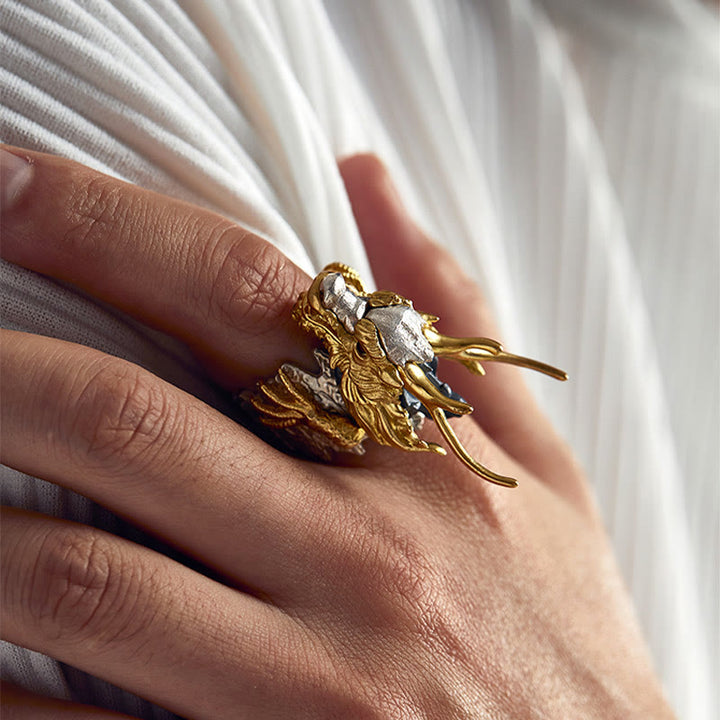 Colgante de anillo ajustable con protección de éxito de la suerte del dragón de plata de ley 925 con Buddha Stones - image 9