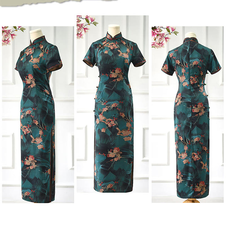 Vestido Cheongsam con estampado de flores rosas vintage de Buddha Stones vestido Qipao para mujer - image 10