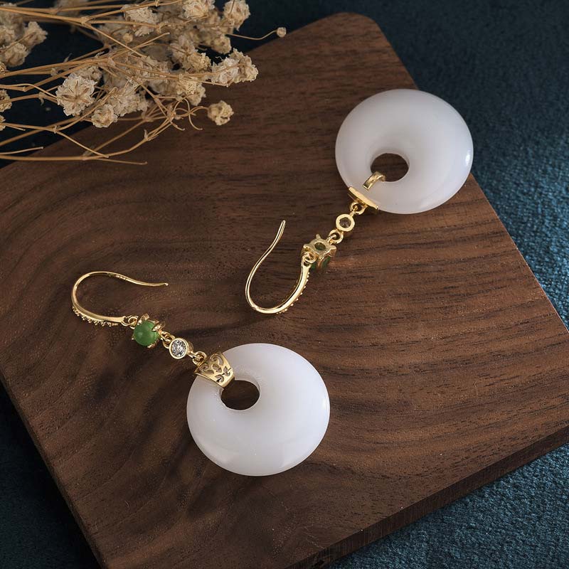 Pendientes colgantes de bendición de jade blanco FengShui