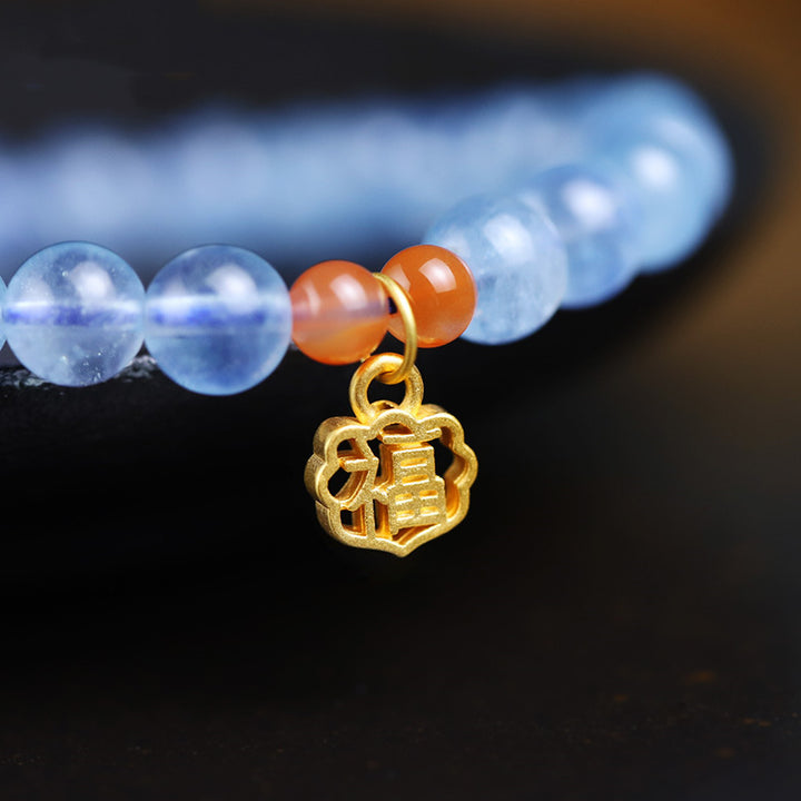Pulsera con dije curativo de ágata roja de aguamarina natural
