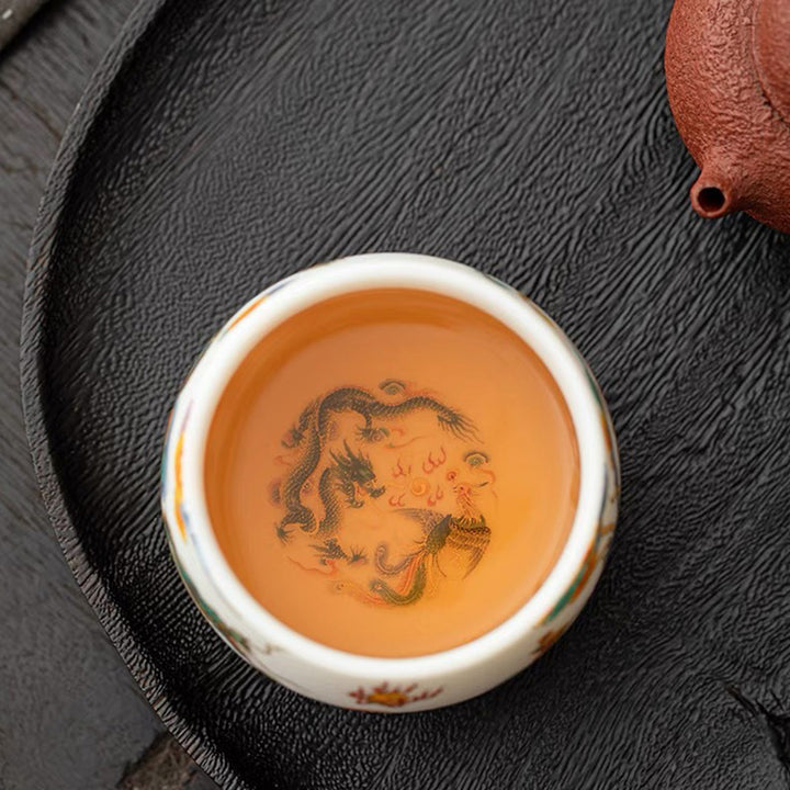 Taza de té de cerámica con nubes propicias, dragón, Fénix, Buddha Stones, taza de té de Kung Fu